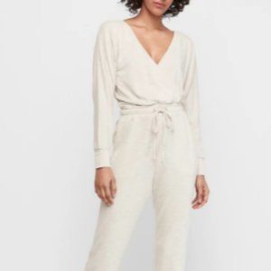Soft Wrap-Front Lounge Jumpsuit in Cream